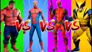 SUPERHEROES COLOR DANCE CHALLENGE Red Hulk vs Spider-Man vs Deadpool vs Wolverine