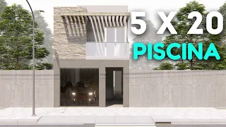 PLANO DE CASA DE 5 X 20 METROS CON PISCINA / HOUSE PLANS 5 X 20 METERS WITH SWIMMING POOL