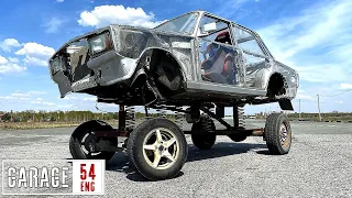 Driving a Lada with body on springs