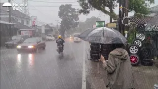 WALKING IN HEAVY RAIN AND LIGHTNING IN INDONESIA LIFE | RAIN SOUND TERRIBLE STORM THUNDER IN RURAL