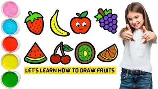 Learn FRUITS , Painting and Colouring for Kids & Toddlers #pear #strawberry #grape #orange #abc