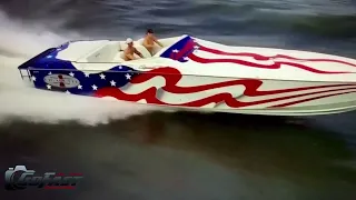 God Bless America by Jim Davis of this beautiful Cigarette Powerboat - Ozark Powerboat Club