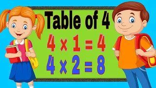 Table of 4, Rhythmic Table of Four, Learn Multiplication Table of 4 x 1 = 4