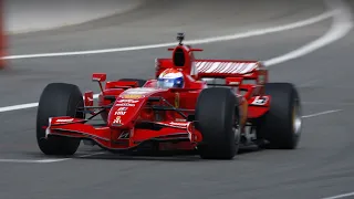 FERRARI F2007 | Flat-out V8 sounds, downshifts, flybys & engine warm-up