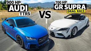 900hp Audi TT RS vs 700hp Toyota GR Supra Drag Race // THIS vs THAT