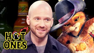 Puss in Boots Can’t Feel His Tail While Eating Spicy Wings | Hot Ones