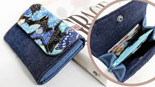 DIY Small Denim with Printed Fabric Wallet | Old Jeans Idea | Wallet Tutorial | Upcycle Craft