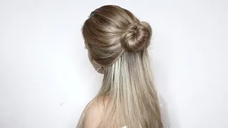 КРАСИВЫЙ ПУЧОК НА РАСПУЩЕННЫЕ ВОЛОСЫ | HALF UP HALF DOWN BUN HAIRSTYLE TUTORIAL