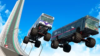 We Launch Monster Truck Buses off Car Jump Arena 2 in BeamNG Multiplayer!