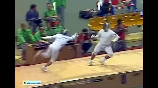 La flèche attaque in the sabre fencing (Olympic Games 1980, Moscow)