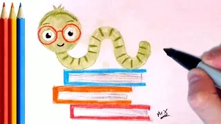 (fast-version) How to Draw Cute Book Worm - Step by Step Tutorial