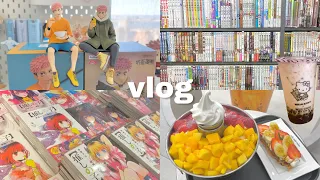 vlog 🍦 manga shopping in nyc, anime figures haul + unboxing, miniso sanrio merch, boba, ramen