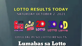 PCSO Lotto Draw Today October 2,2021 Saturday 9:00 P.M.Draw Results