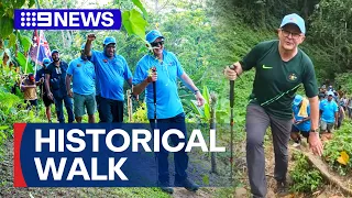 Albanese becomes first PM to walk part of the Kokoda Track | 9 News Australia