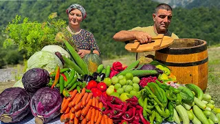 Storing and Cooking Vegetables according to the Old Rustic Method in a Barrel