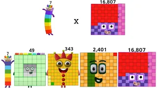 Numberblocks 4,5,6 & 7 times with repeated multiples yield numbers