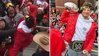 Patrick Mahomes Chugs Beers and Dances During Chiefs Super Bowl Parade