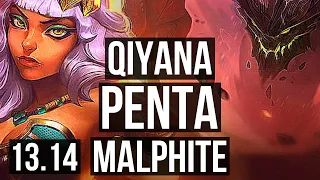 QIYANA vs MALPH (MID) | Penta, 9 solo kills, Legendary, 18/2/6, 1000+ games | KR Master | 13.14