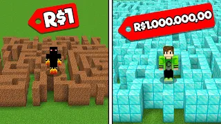 LABIRINTO de R$1 vs LABIRINTO de R$1.000.000,00 no minecraft