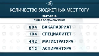 Количество бюджетных мест в ТОГУ в 2017 г