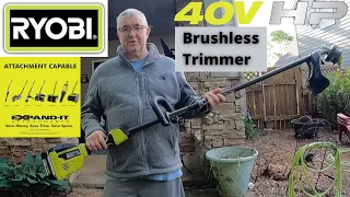 Ryobi 40V Brushless String Trimer 15 in. Expand it unboxing and review.  Model # RY401150US