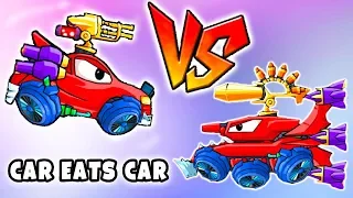 КРАСНАЯ МАШИНКА БИТЛИ VS ТАНК Car Eats Car какая из голодных тачек самая сильная в мультик игре