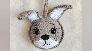 Заяц/кролик крючком. Плоский новогодний шар.  Елочная игрушка или магнитик. Crochet rabbit amigurumi