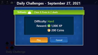 Microsoft Solitaire Collection | TriPeaks Hard | September 27, 2021 | Daily Challenges