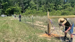 Traditional farm fence build. High tensile wraps and woven wire, without large equipment.