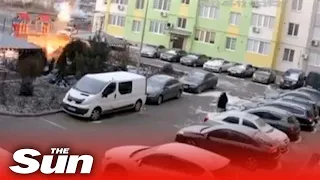 Horror moment bomb lands metres away from man in Ukrainian city of Mykolaiv