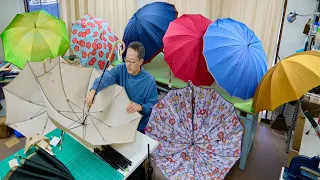 The process of making a handmade umbrella. Amazing Japanese Umbrella  craftsmen.