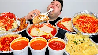 Italian Feast • Cheese-Stuffed Fettuccine Alfredo Mozzarella Chicken Parmesan Noodles • MUKBANG