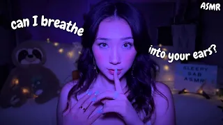 breathing in your ears until you fall asleep✨💙 ASMR(mic blowing, hand movements, collarbone tapping)