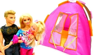 Пикник в лесу: Ставим палатку с Барби и Кеном. Мультики