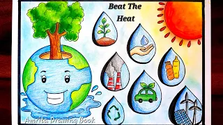 Beat The heat poster easy | Heat Wave drawing | Prevention of heat wave drawing | Save Environment