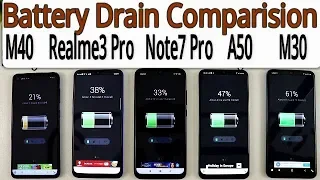 Samsung M40 vs M30 Vs A50 vs Redmi Note 7 Pro vs Realme 3 Pro Battery Drain 100% To 0% Test ! HINDI