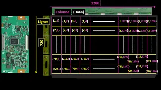 Organization of the pixels in  LCD screen and the different circuits of their control from the TCON