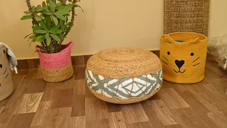 Jute Pouf cum Floor Cushion Footrest | Home Decor by Aticue