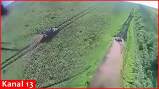 Launching an attack to restore their position, Russian tanks are targeted by a Ukrainian drone