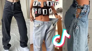 thrift flip ideas | sewing diy jeans on tiktok 👖 ✨