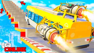 HOW FAR CAN A JET BUSES CLICK UP THE STAIRS? - EXPERIMENTS IN GTA 5 ONLINE