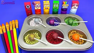 Numberblocks - Satisfying Video l How To Make Rainbow Lollipop Playdoh Balls Cutting ASMR