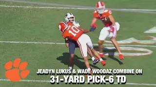 Clemson's Jeadyn Lukus Makes It Easy For Wade Woodaz