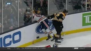 Sean Kuraly pops out the glass with a hit on Benning 10/11/18