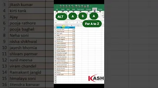 Arrange data ascending & descending order with shortcut | #EXCELSHORTS #EXCEL #SHORTS