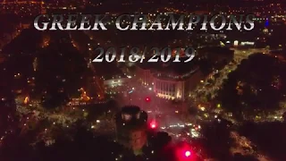 PAOK celebrations after winning the Championship 2019 in front of the White Tower,Thessaloniki in 4K