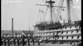 DEFENCE: Military band and ceremony in front of HMS Victory (1937)