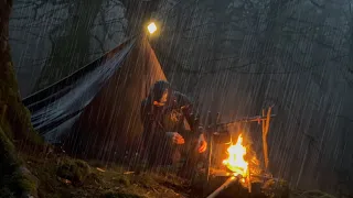 SOLO Camping in the RAIN I RELAX, SLEEP and Eat in the TENT | Rain ASMR ]