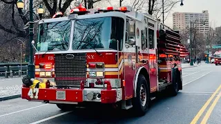 FDNY ENGINE 47, FDNY TOWER LADDER 22 & FDNY BATTALION 11 CHIEF RESPONDING ON 110TH STREET, MANHATTAN