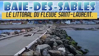 🌟 Survol épique de Baie-des-Sables. Vue aérienne du Fleuve Saint-Laurent et de l’église du village 🌟